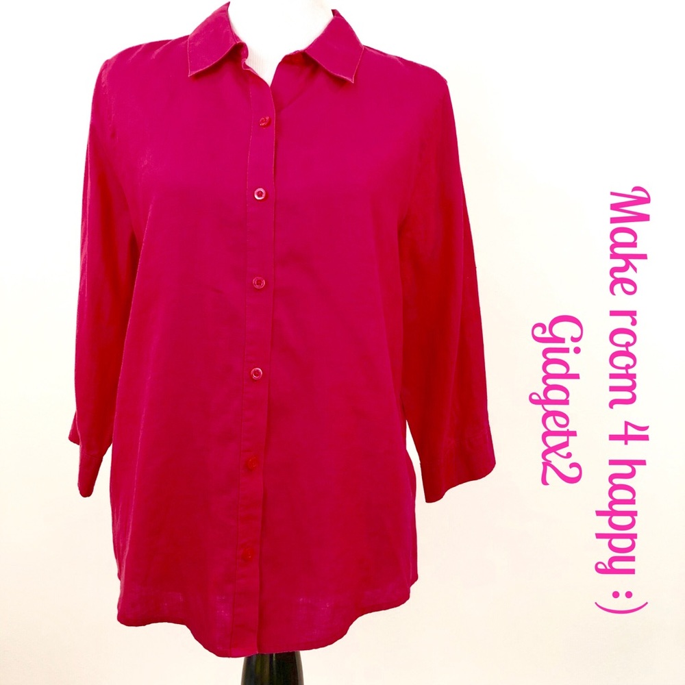 Chico’s rose pink no iron linen top Size 1